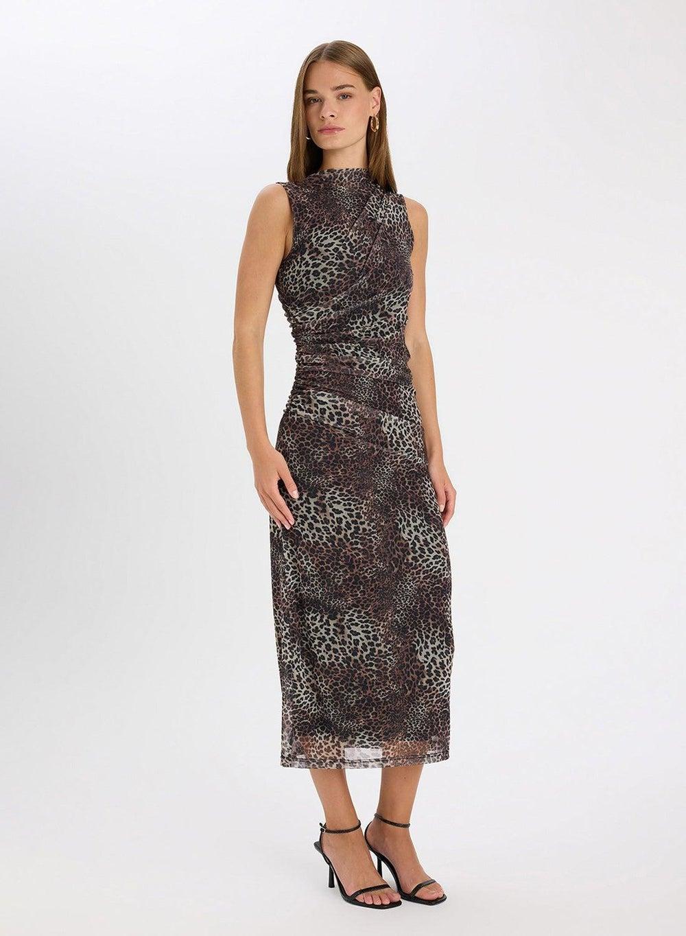 Leopard Print Sleeveless Midi Dress - Image 1