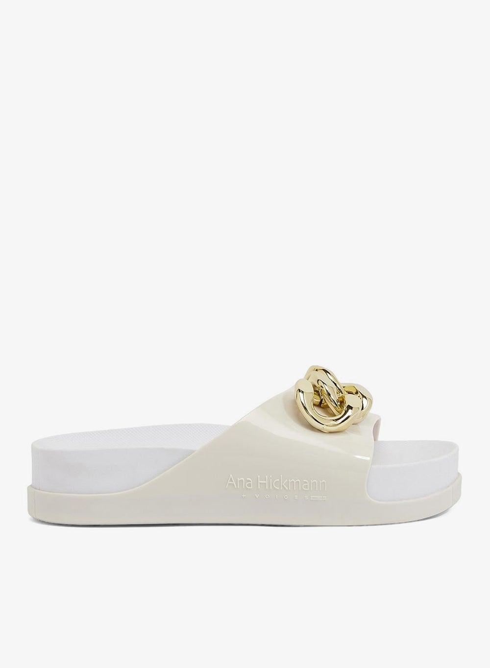 Slide Soul Corrente 2K Women’s White Sandals with Gold Chain - Image 1