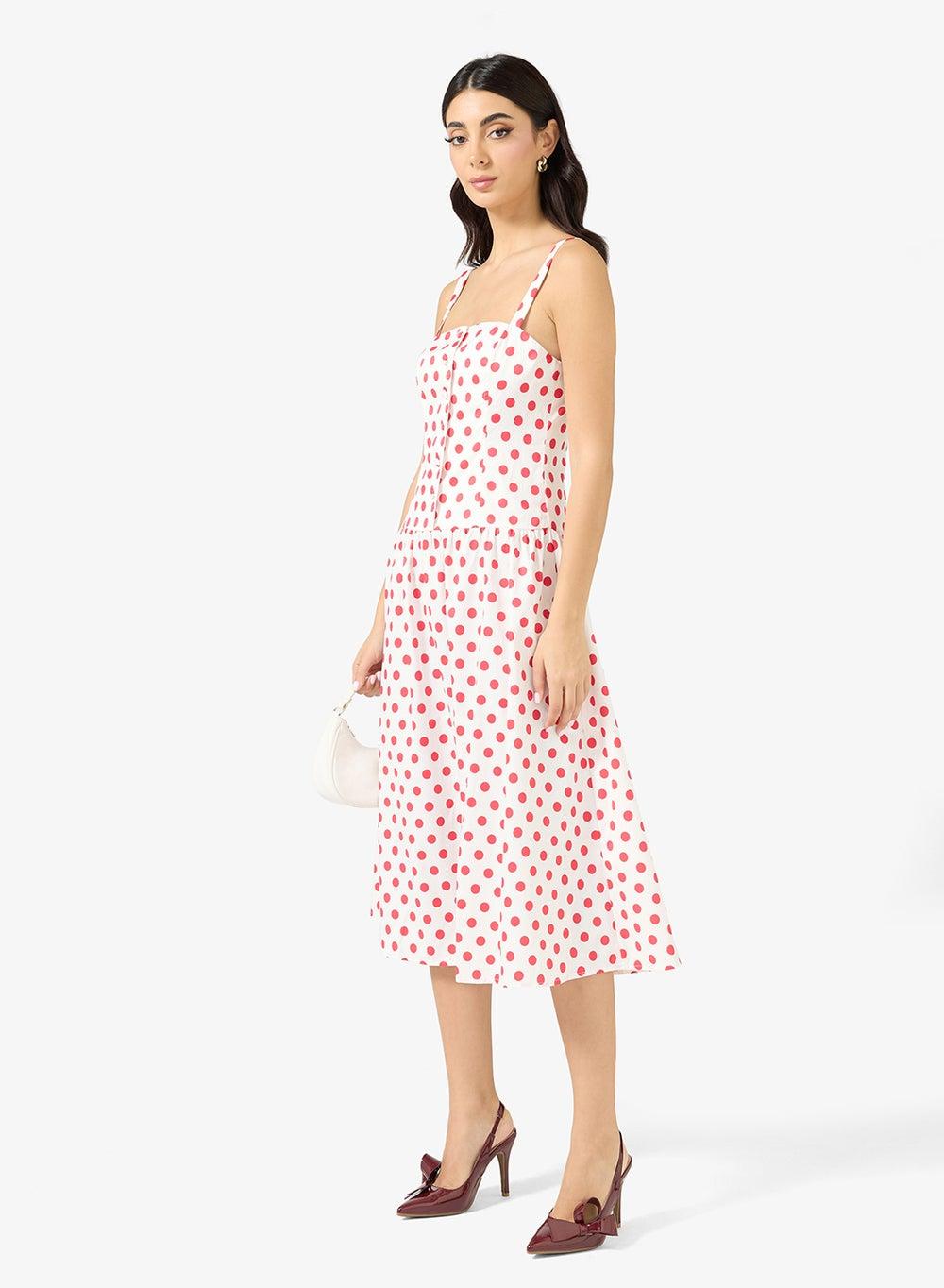 Polka Print A-Line Midi Dress - Image 1