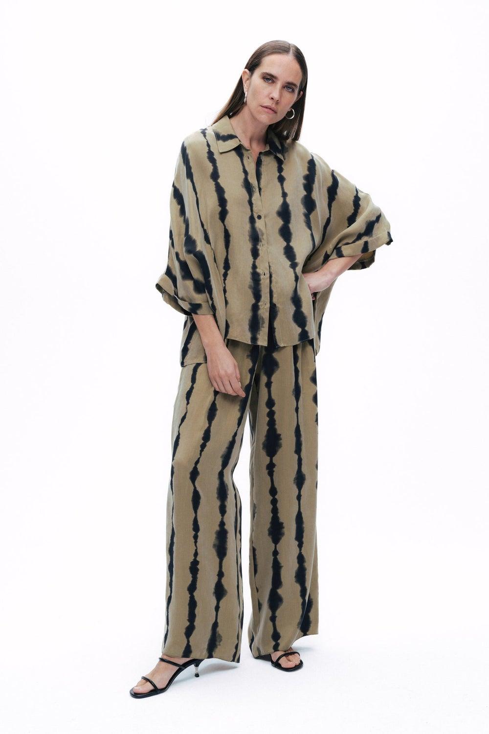 Flowy Patterned Oversize Button-Down Shirt - Image 1