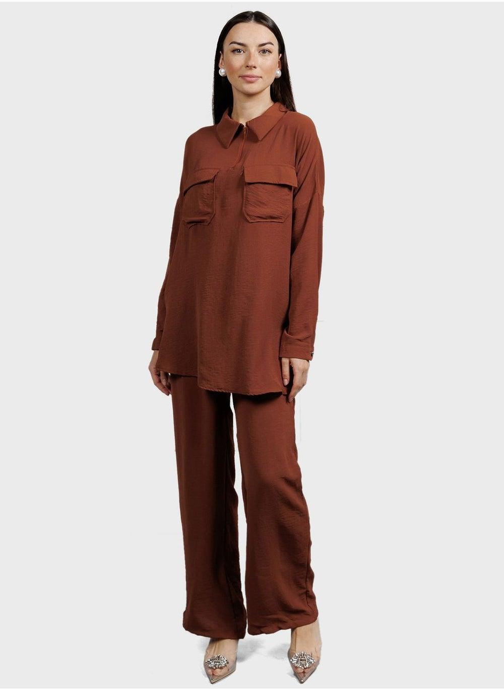 Pocket Detail Shirt and Pants Set - Image 1