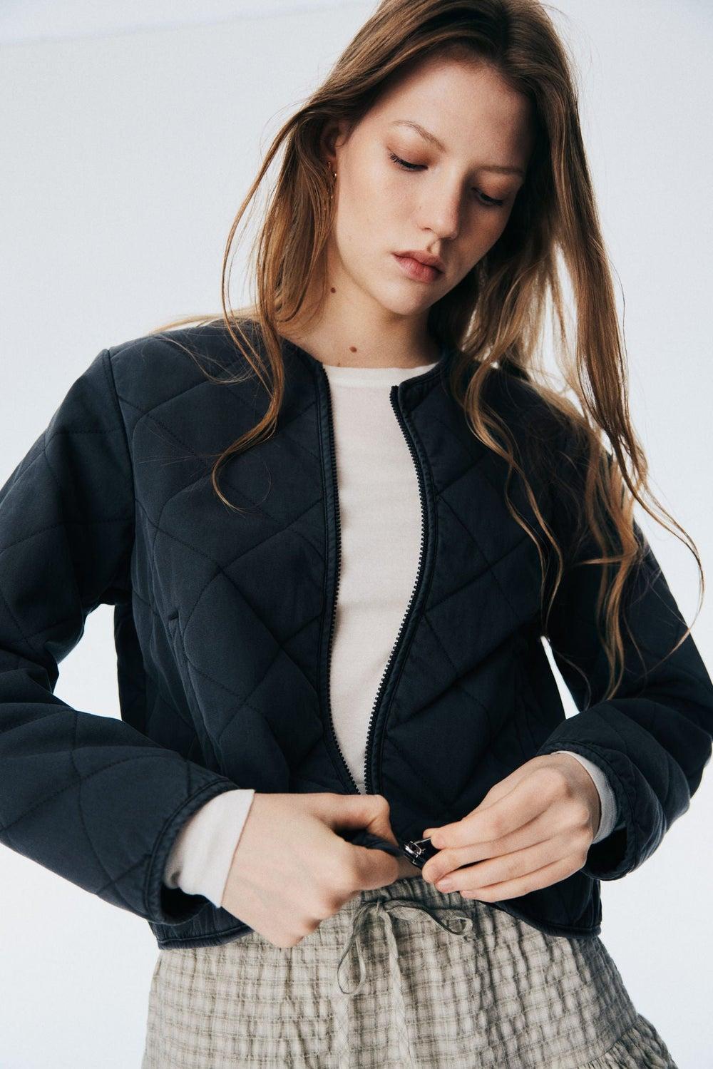 Quilted Cotton Jacket with Zip Front - Image 1