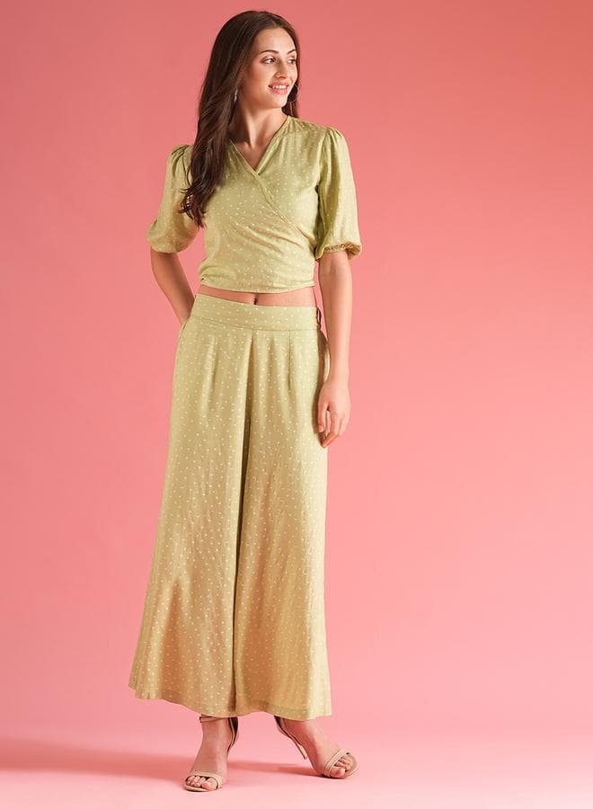 Globus Green Polka Dot Wrap Tie Back Co-Ord Set - Image 1
