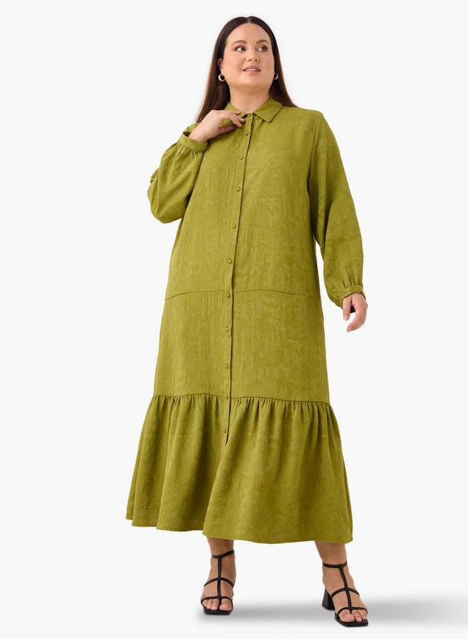 Plus Size Ulla Popken Tiered Jacquard Maxi Dress - Image 1