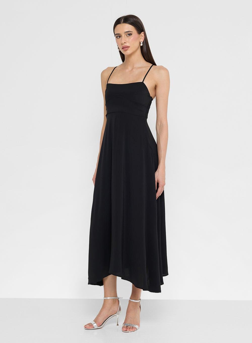 Classic Black Spaghetti Strap Maxi Dress - Image 1