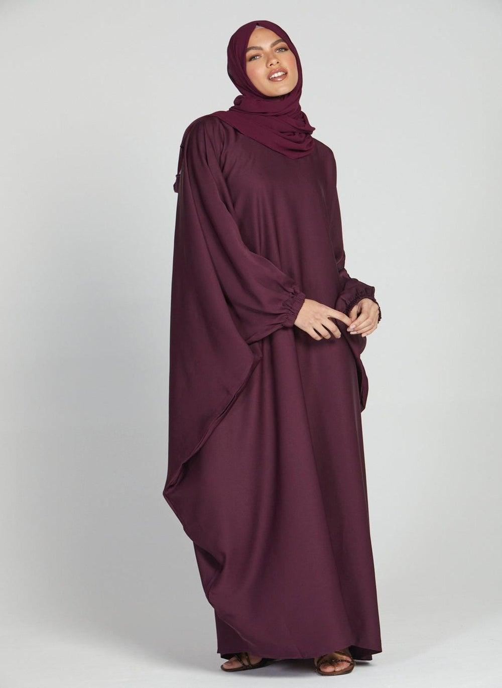 Elegant Plum Abaya with Belt and Hijab AB70 - Image 1