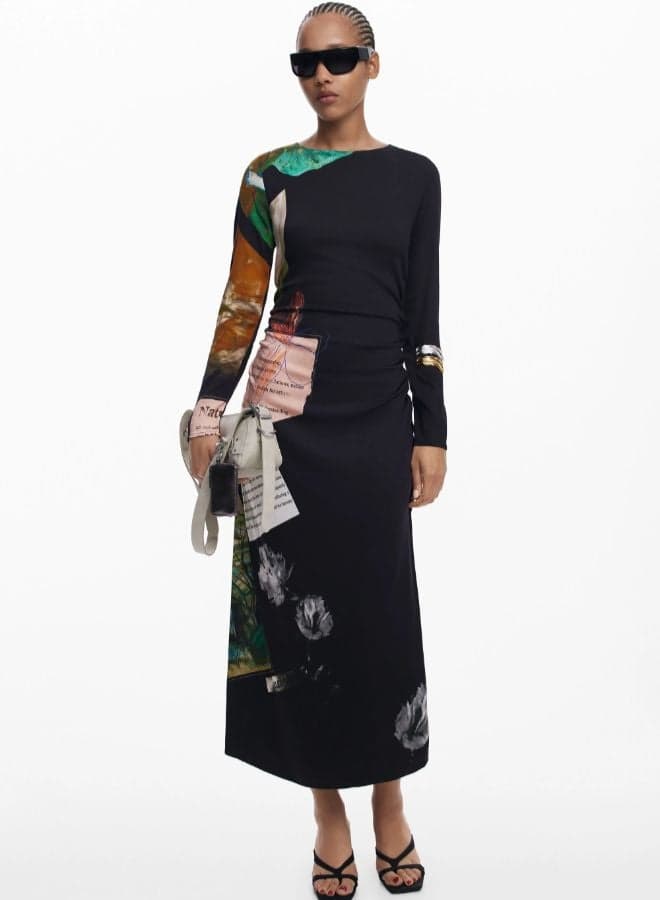 Collage Asymmetrical Midi Dress - Image 1