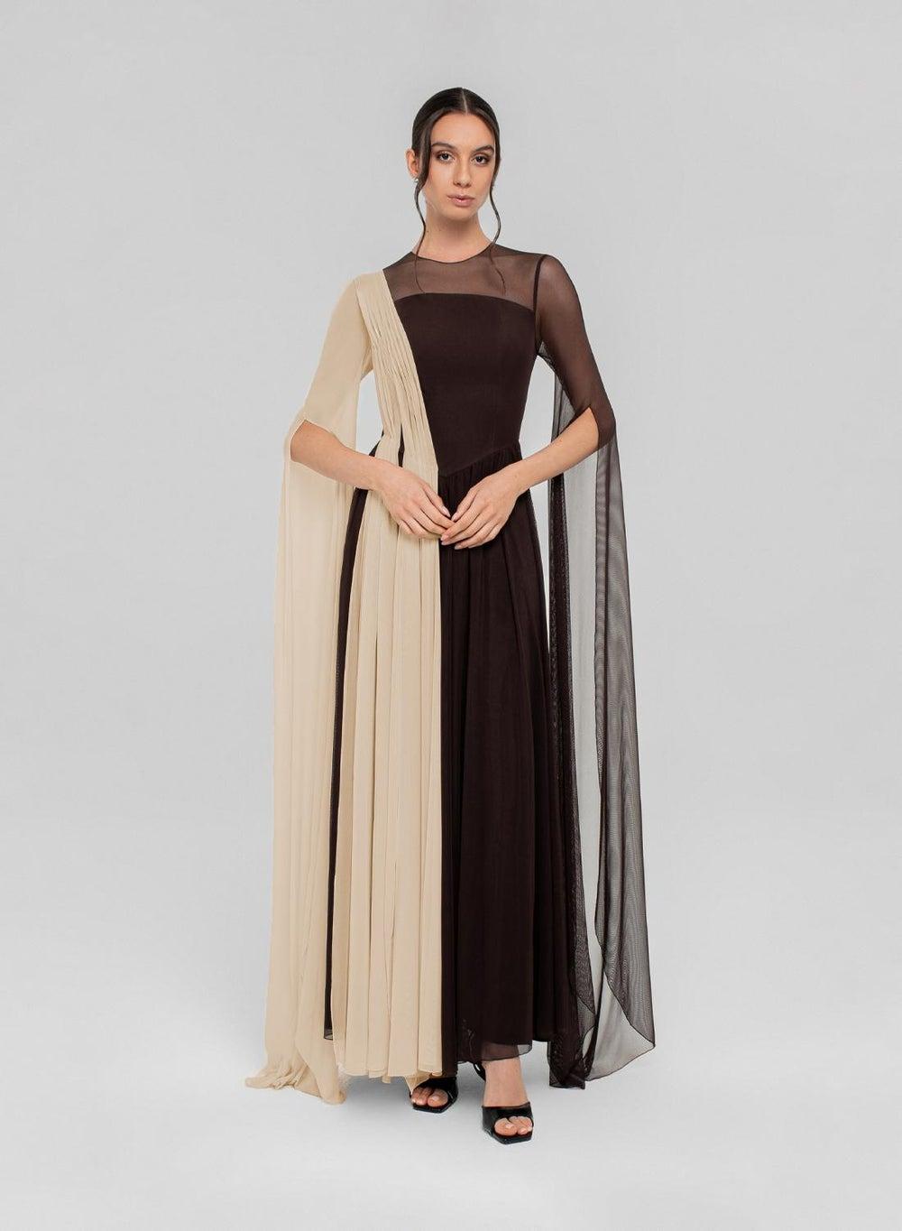 Colorblock Mesh Detailed Maxi Dress - Image 1