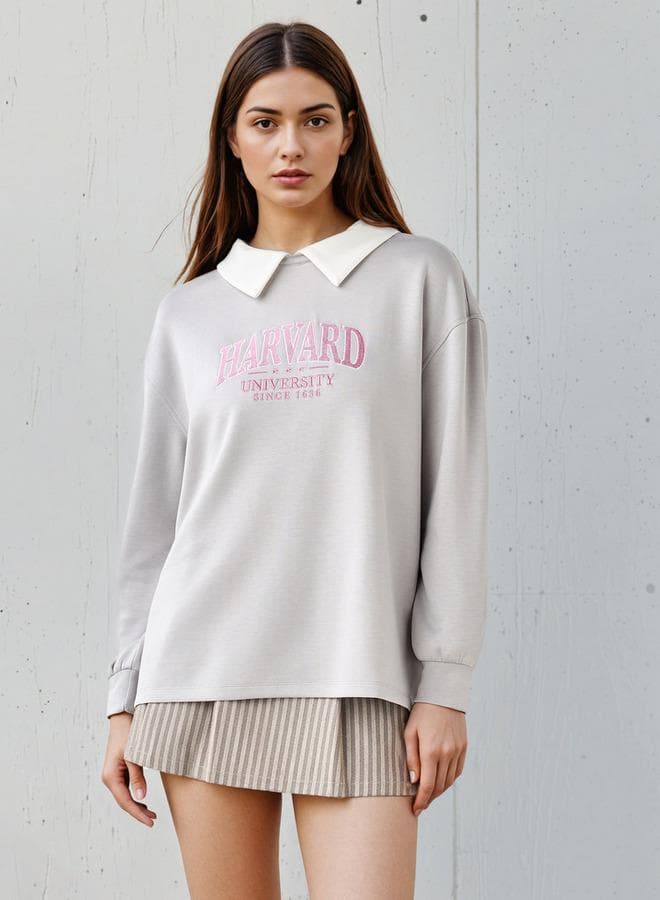 Harvard Embroidered Sweatshirt with Contrast Collar - Image 1