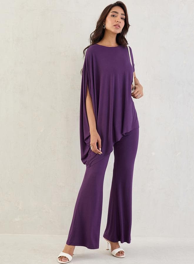 Purple Knit Flared Pants for Women - Image 1