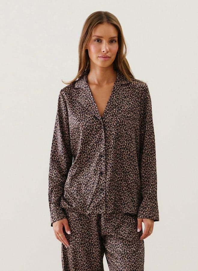 Leopard Print Satin Nightwear Shirt - Image 1