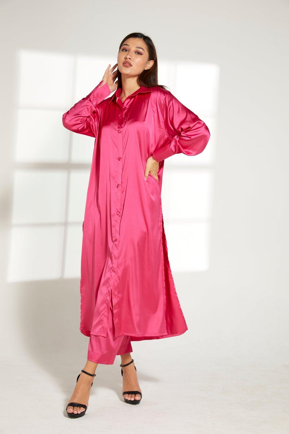 Button Down Long Top & Pants Set - Image 1
