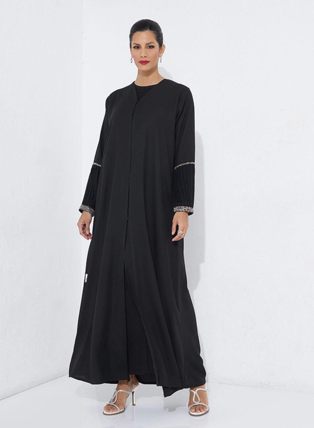Embroidered Black Abaya with Mix Beads Sleeve Handwork - Image 1