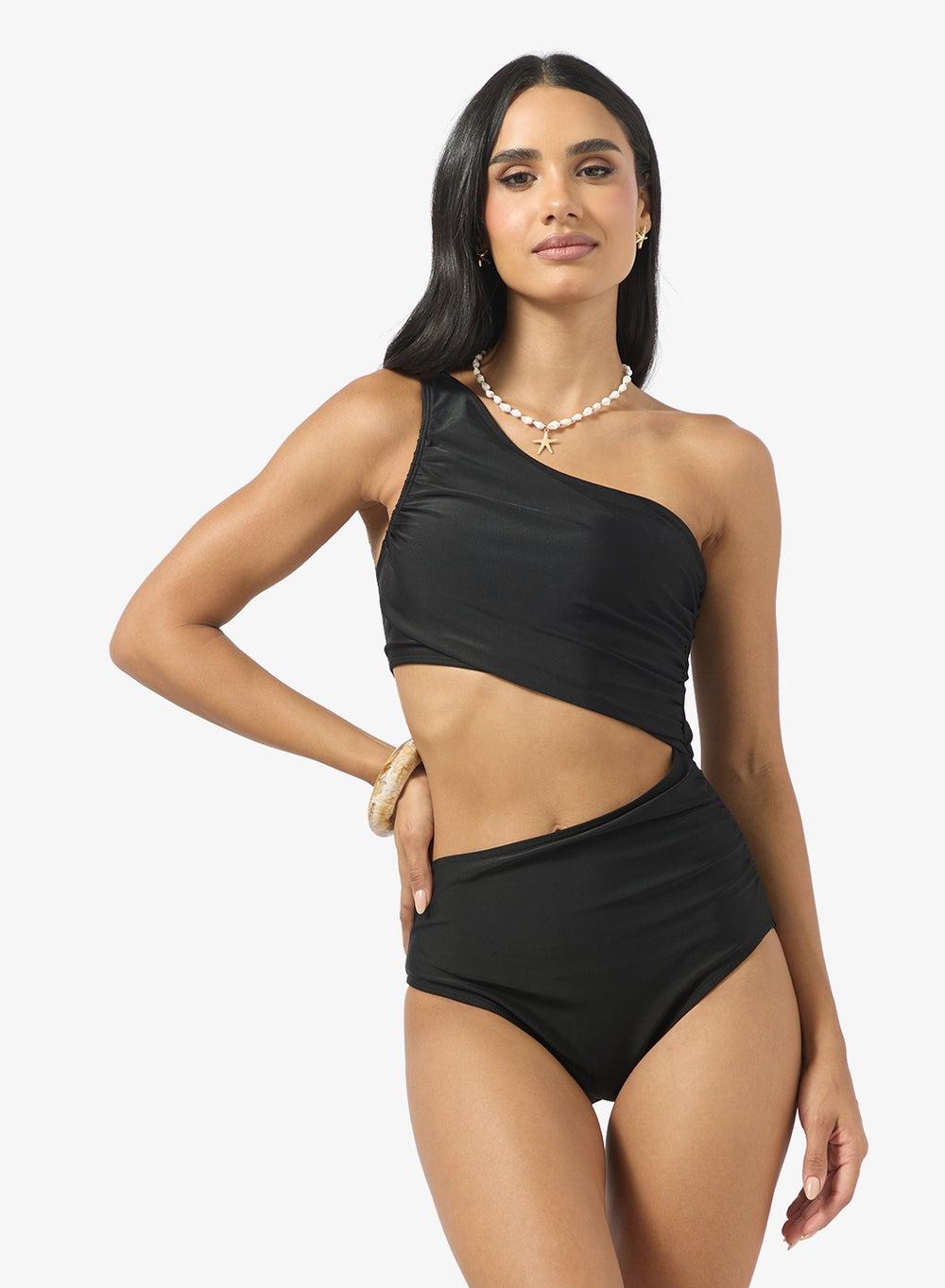 One Shoulder Ruched Cutout Detail Swimsuit - Image 1
