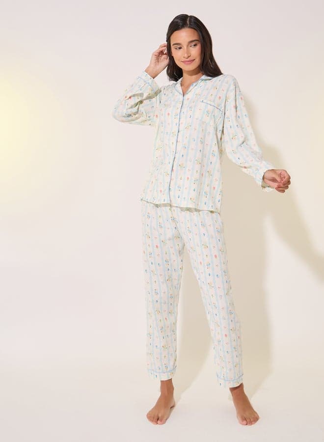 Printed Long Sleeve Shirt and Pyjama Set - Image 1