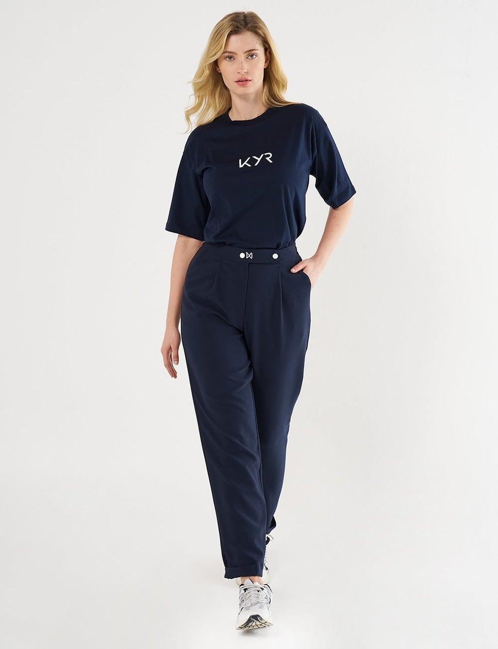 Dark Navy Elasticated Cuff Carrot Cut Pants - Image 1
