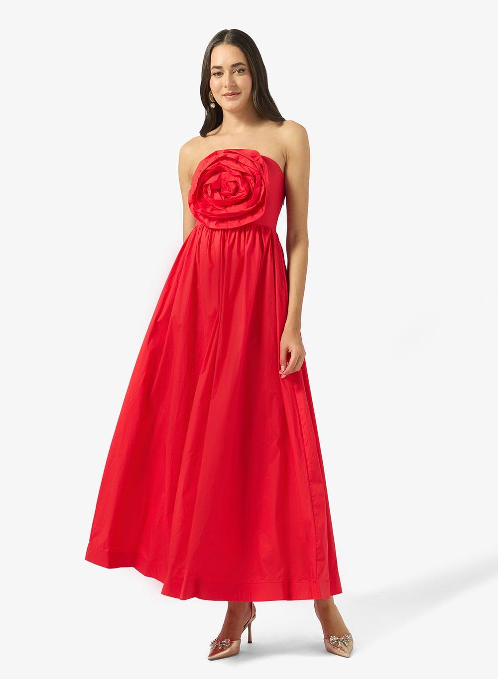 Floral Strapless Red Maxi Dress - Image 1