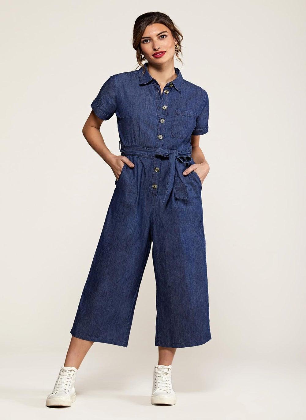 Blue Button Denim Jumpsuit - Image 1