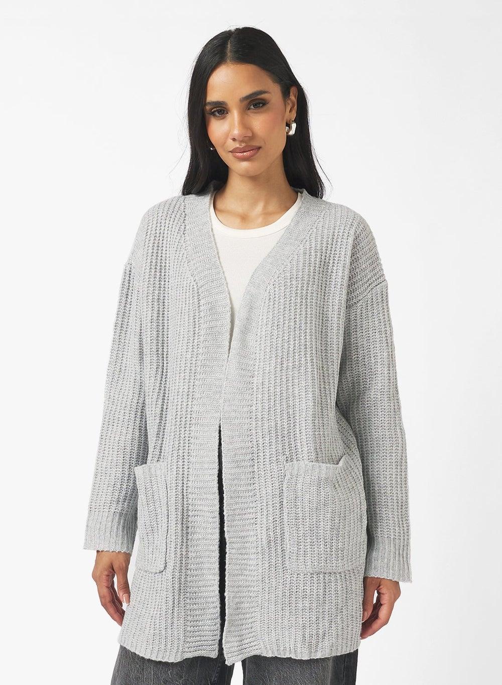 Longline Knitted Cardigan with Pockets - Image 1