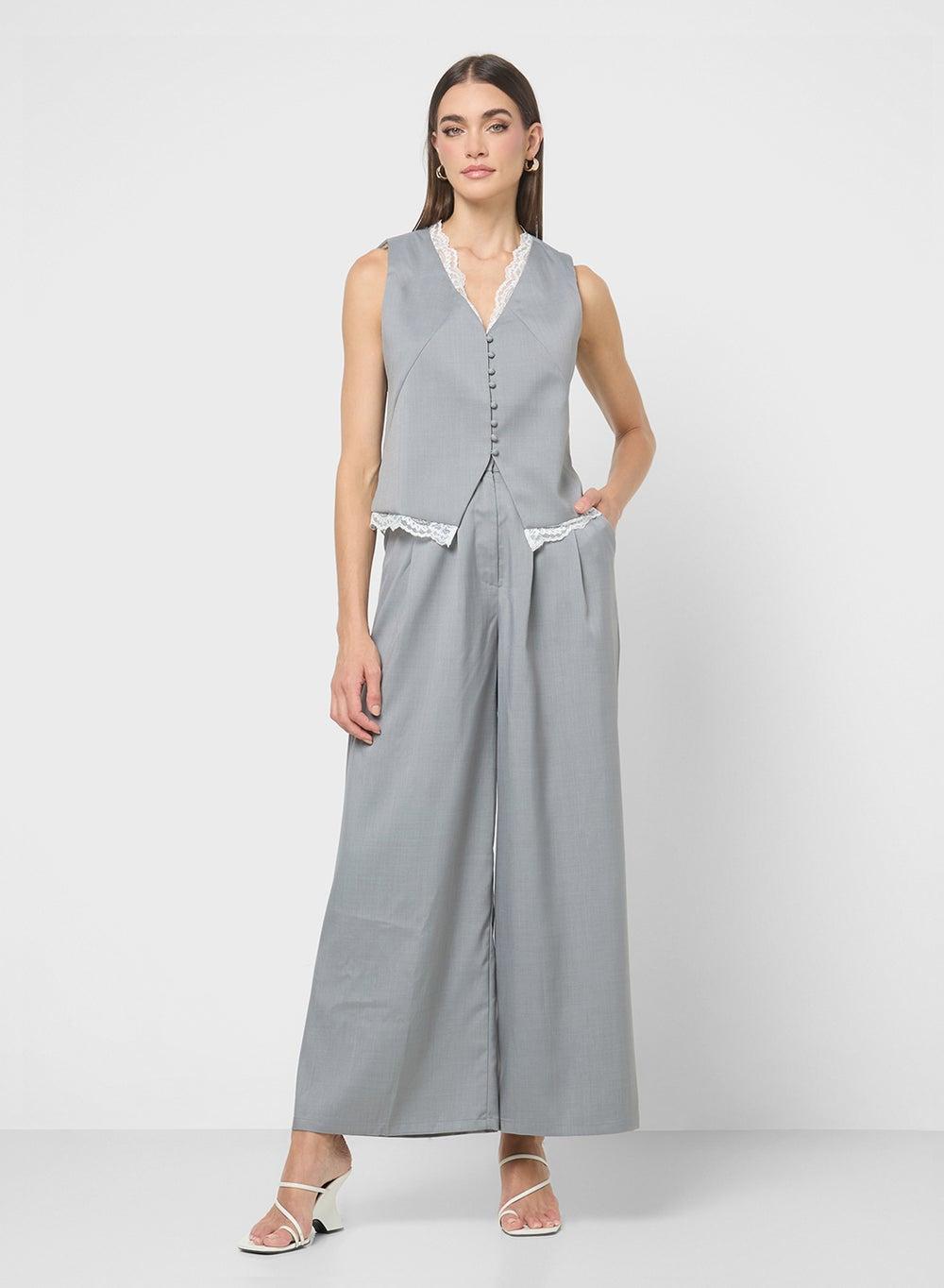 Lace Trim Vest and Pant Set - Image 1