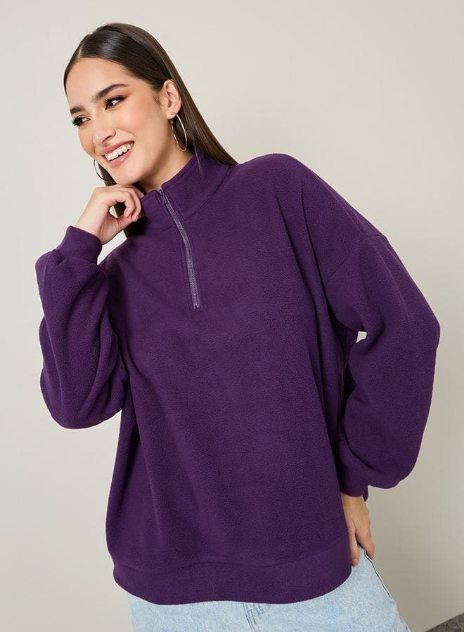 Oversized Fit Half Zip Fleece Sweatshirt - Image 1