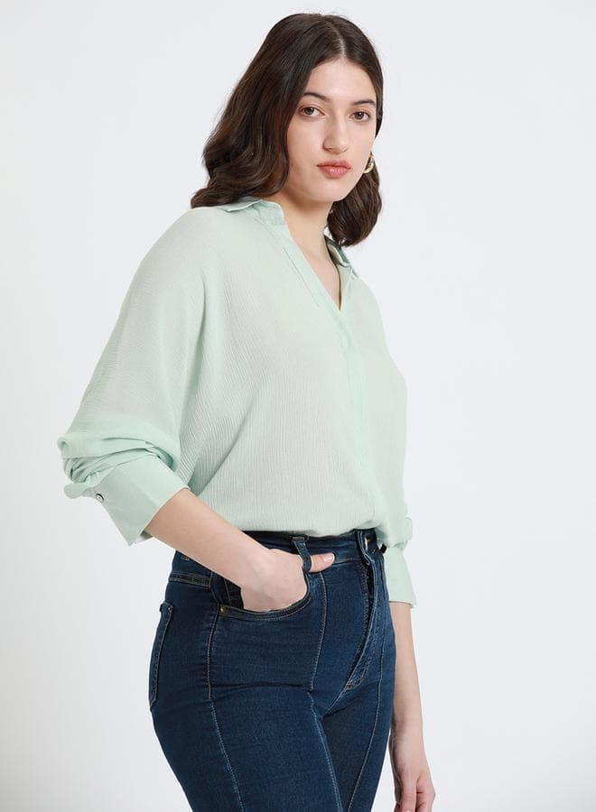Mint Relaxed Fit Viscose Crepe Shirt for Women - Image 1