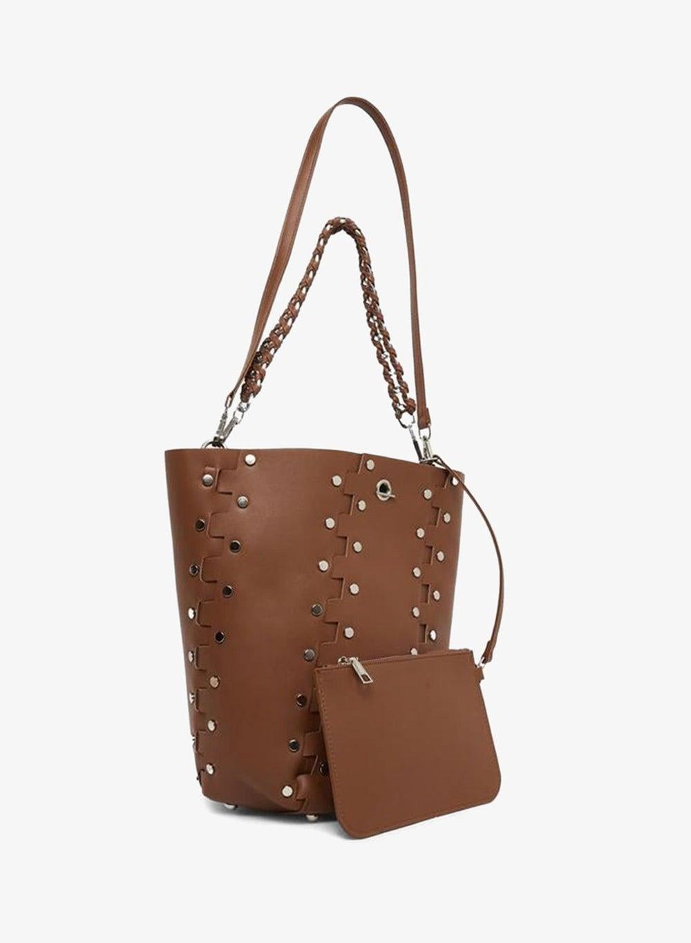 Styli Brown Studded Bucket Bag with Detachable Pouch - Image 1