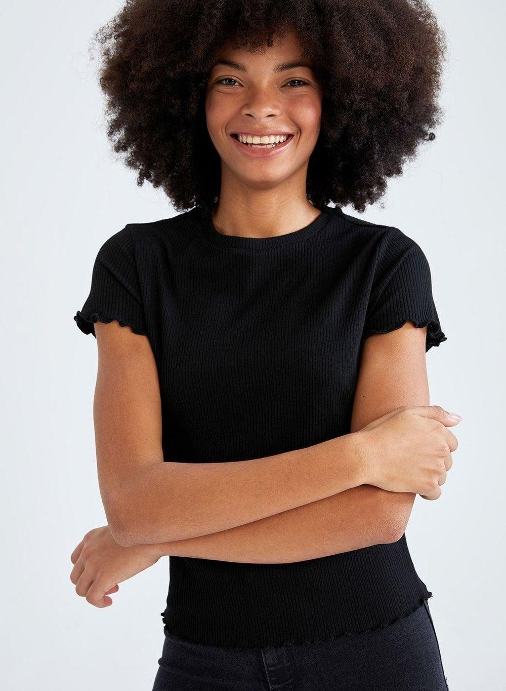 Crew Neck T-Shirt with Lettuce Edge Trim - Image 1