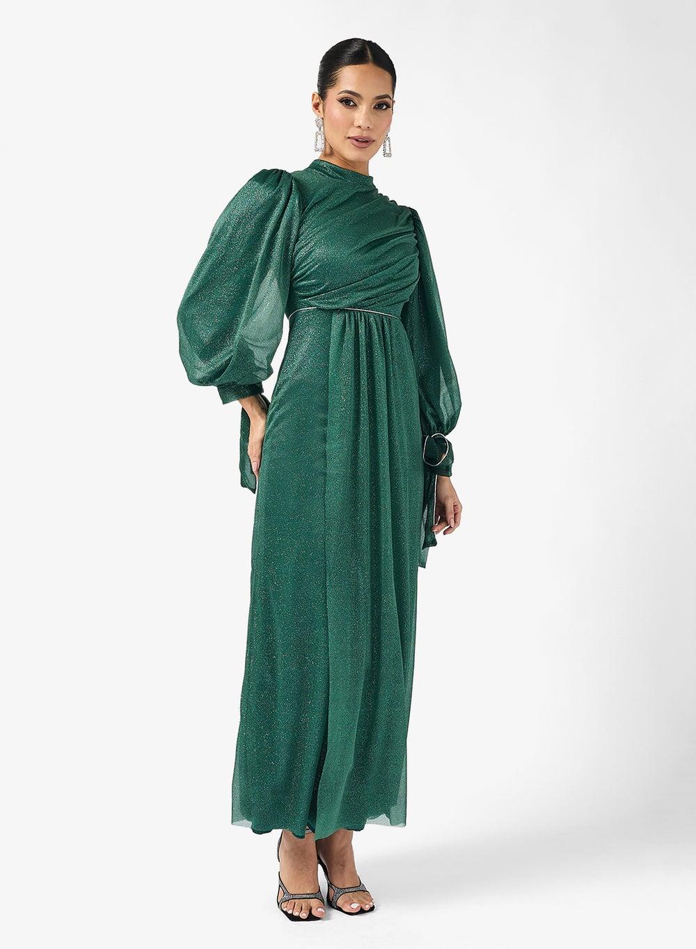 Ruched Puff Sleeve Maxi Dress - Image 1