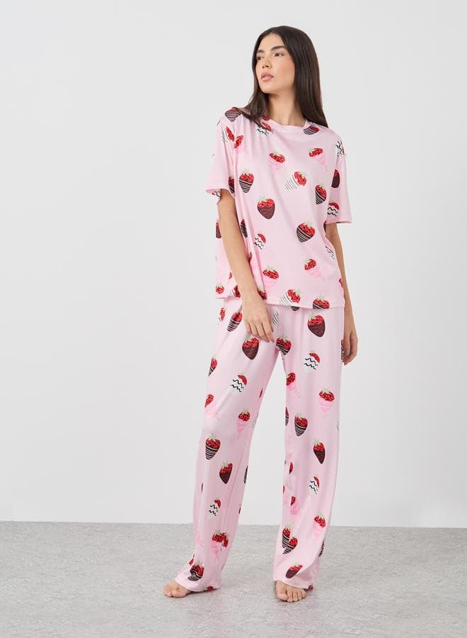 Strawberry Printed Long Pyjama Set - Image 1