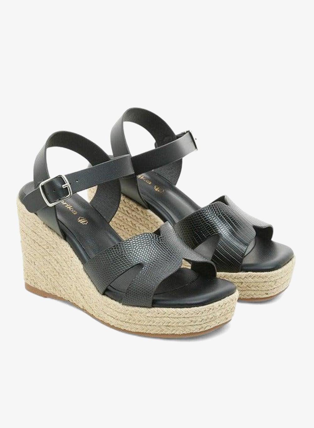 Women's Textured Wedge Heeled Sandals with Buckle Closure - Image 1