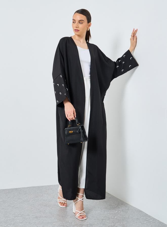 Embroidered Sleeve Open Front Abaya - Image 1