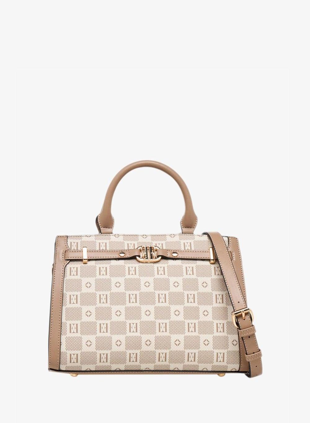 Monogram Print Tote Bag with Zip Closure - Image 1