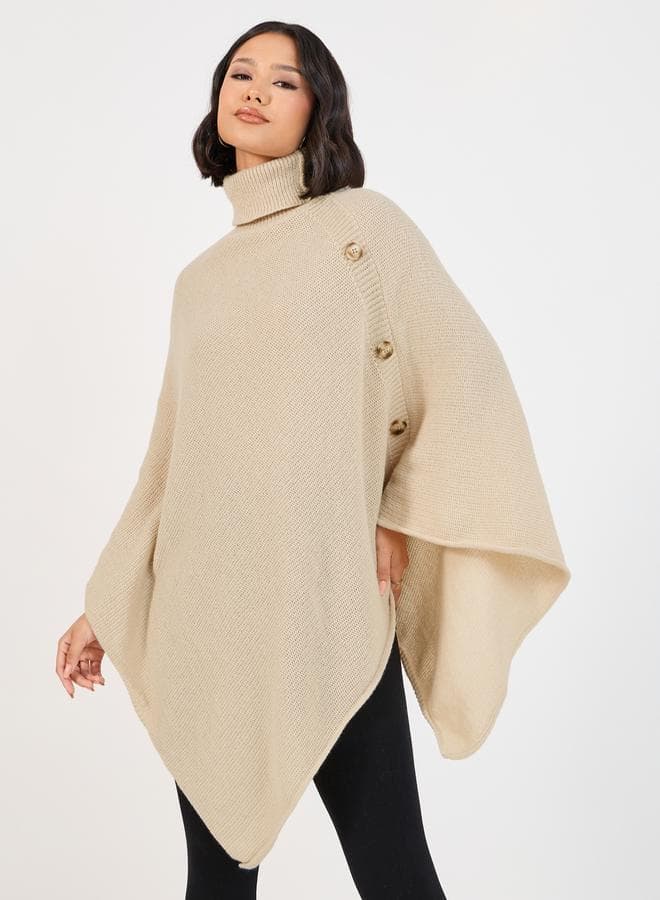 Oversized Asymmetrical Longline Sweater Cape with Buttons - Image 1