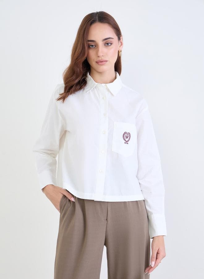 Styli White Crop Boxy Shirt with Long Sleeves - Image 1