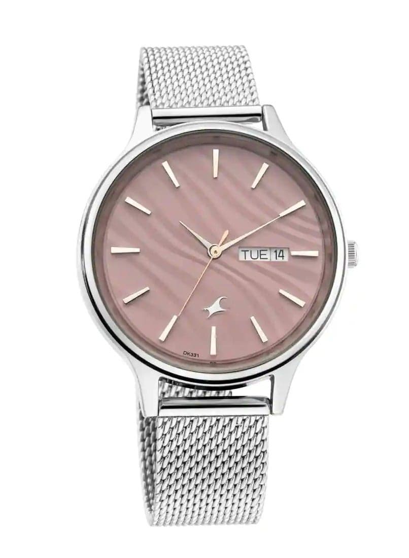Fastrack Ruffles Pink Dial Day-Date Quartz Watch - Image 1