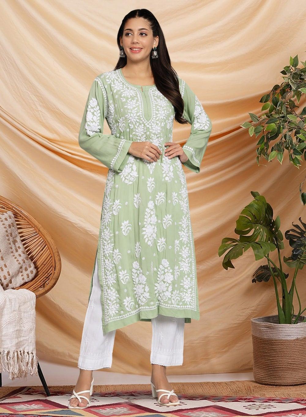 Hand Embroidered Chikankari Modal Straight Kurta AL3682 - Image 1