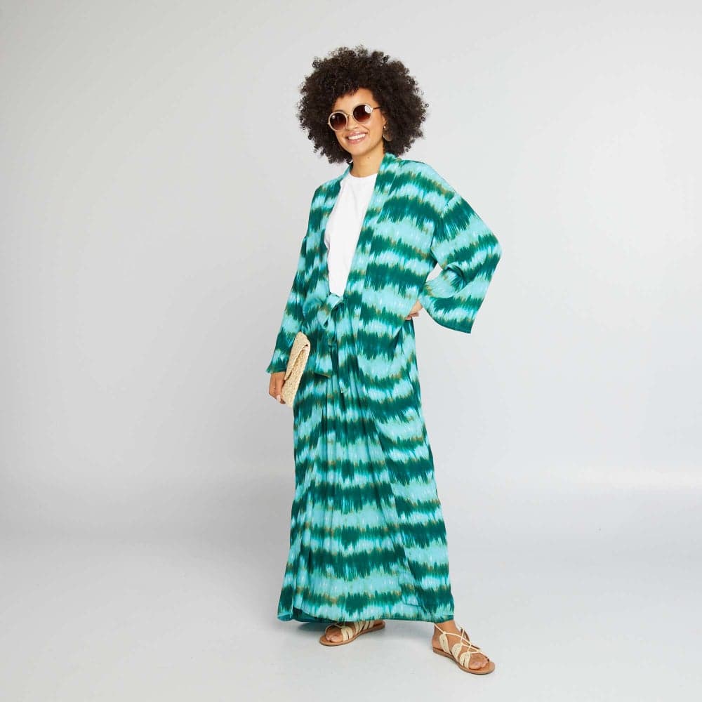 Flowing Printed Green Kimono - Image 1