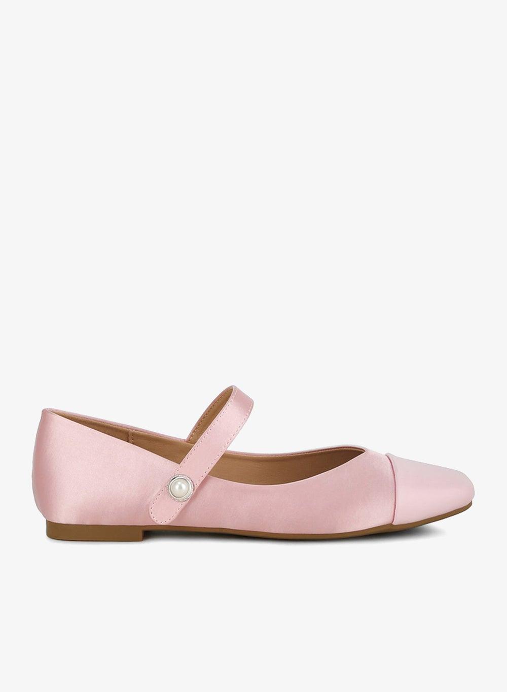 Pink Patent Toe Cap Satin Mary Jane Flats - Image 1