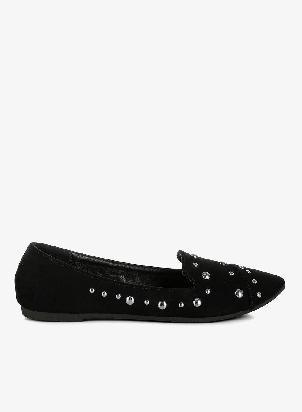 Black Stud-Embellished Ballet Flats - Image 1