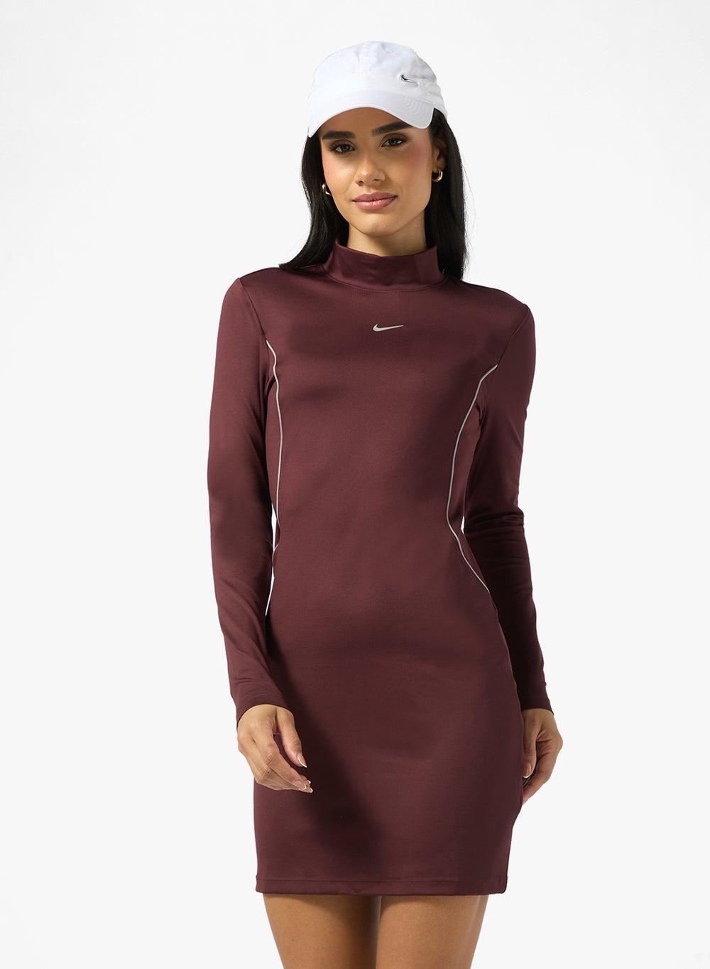 Brown Long Sleeve Mock Neck Mini Dress - Image 1