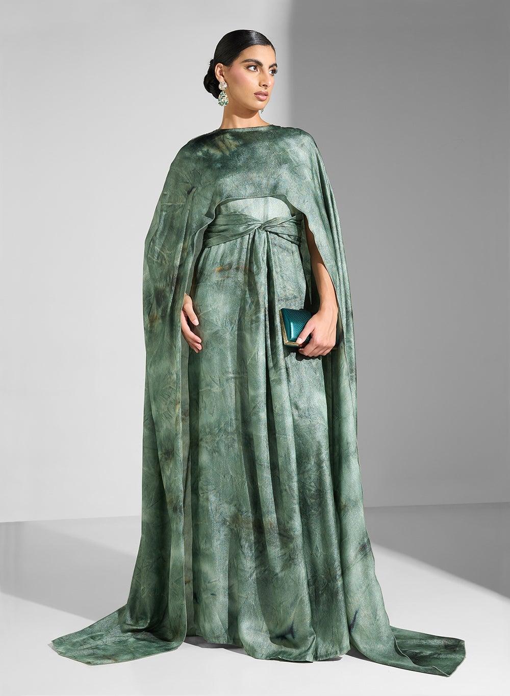 Cape Effect Sage Maxi Dress - Image 1