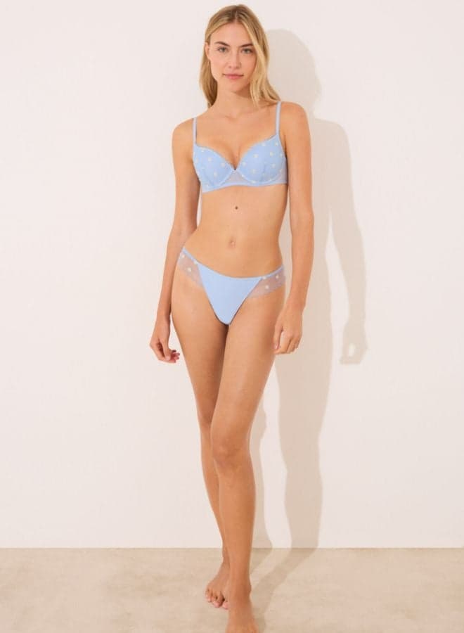 Blue Embroidered Tulle Thong - Image 1