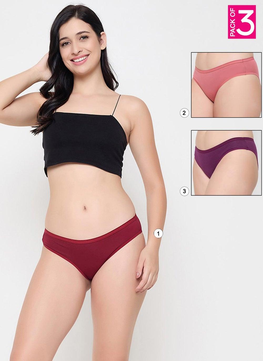 Clovia Pack of 3 Low Waist Cotton Bikini Panties - Image 1