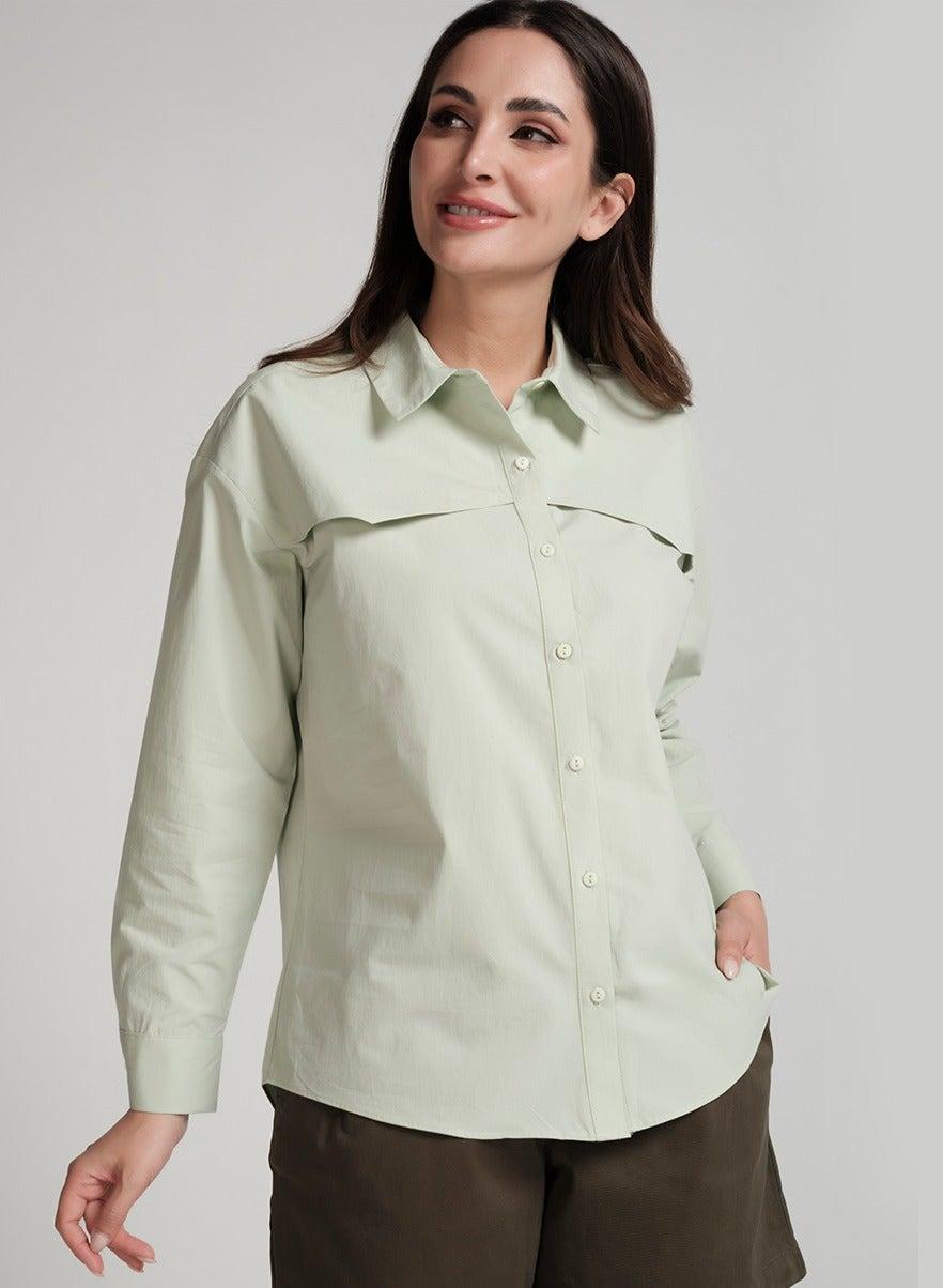 Drop Shoulder Green Button Front Shirt - Image 1