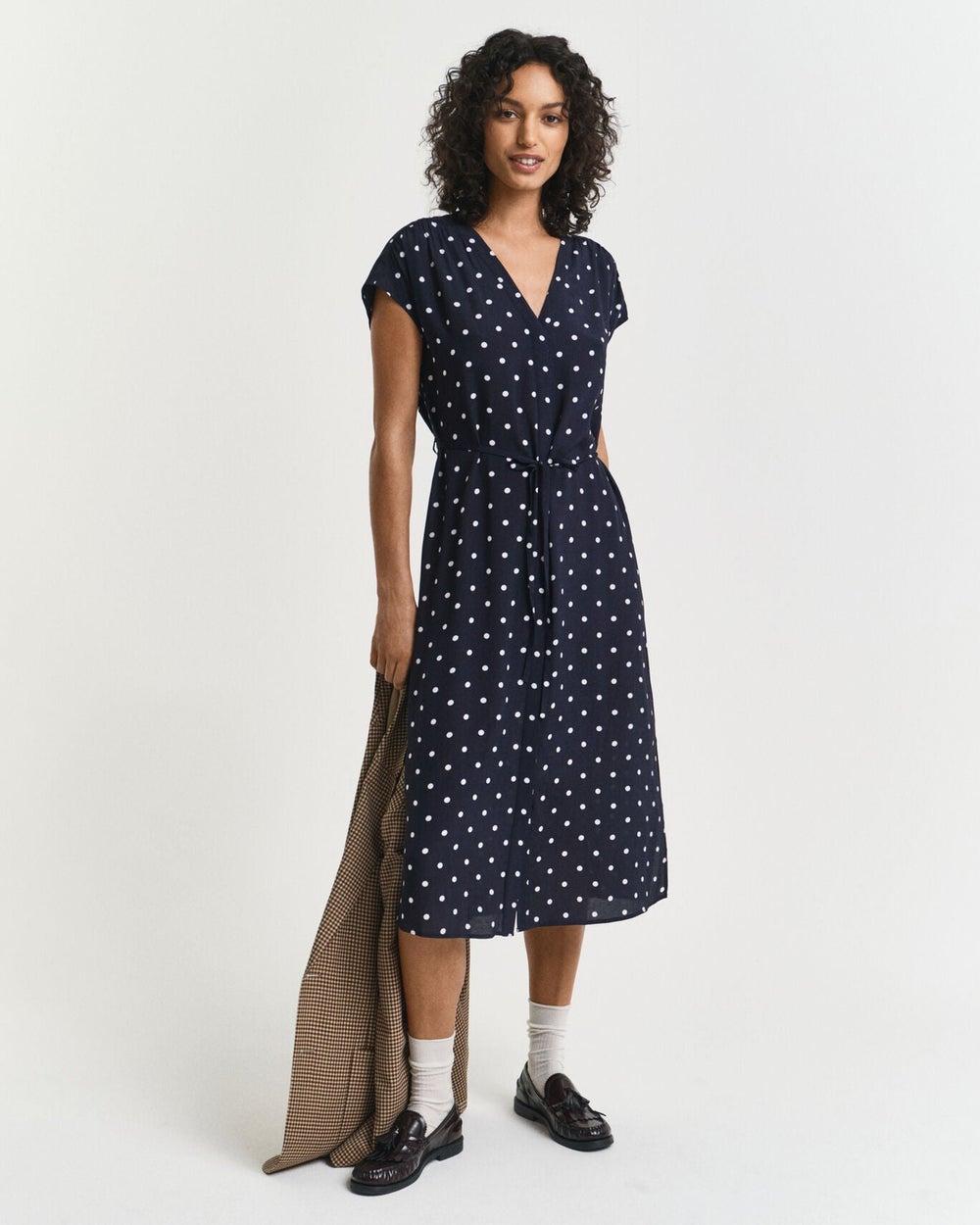 Relaxed Dot Print Midi Caftan Dress - Image 1