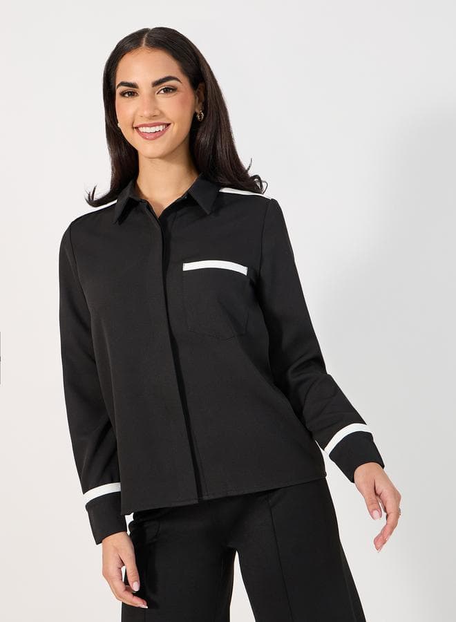 Regular Fit Black Shirt with Contrast Trim Details - Image 1