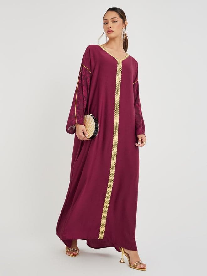 Magrabi Lace Trim Brasso Sleeve Jalabiya - Image 1