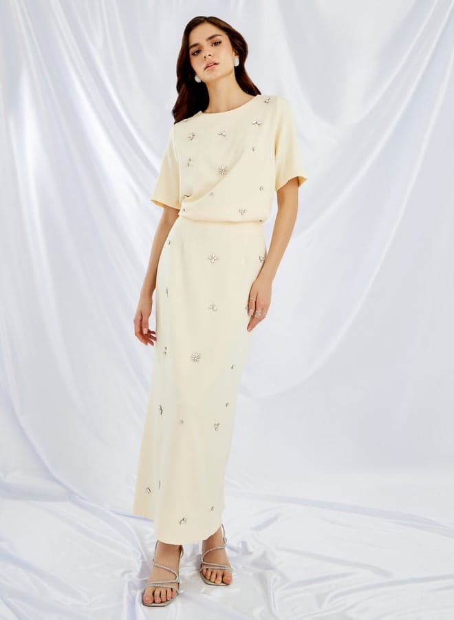 Embellished Short Sleeve Top and Skirt Co-Ords - Image 1