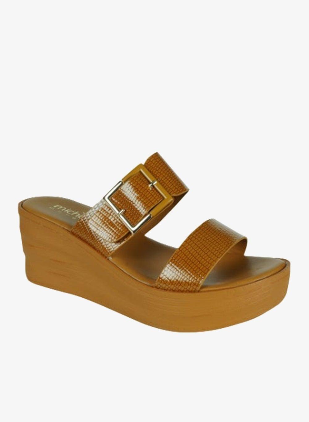 092-2566 Michelle Morgan Camel Ladies Wedge Sandals - Image 1